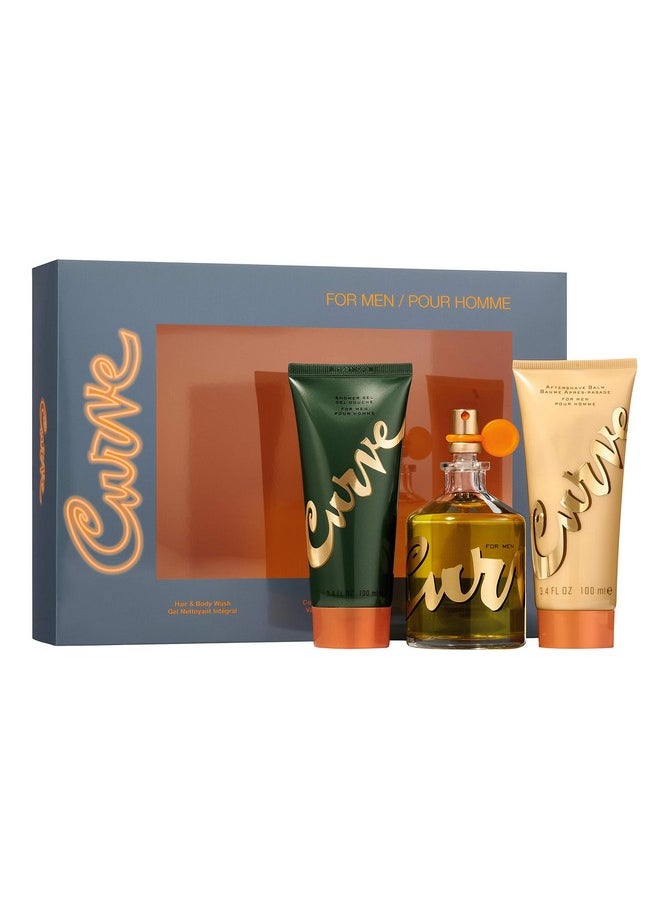 Curve Men's Cologne Gift Set, 3 Pieces Include 4.2 Fl Oz Cologne, Hair and Body Wash, and Face Balm