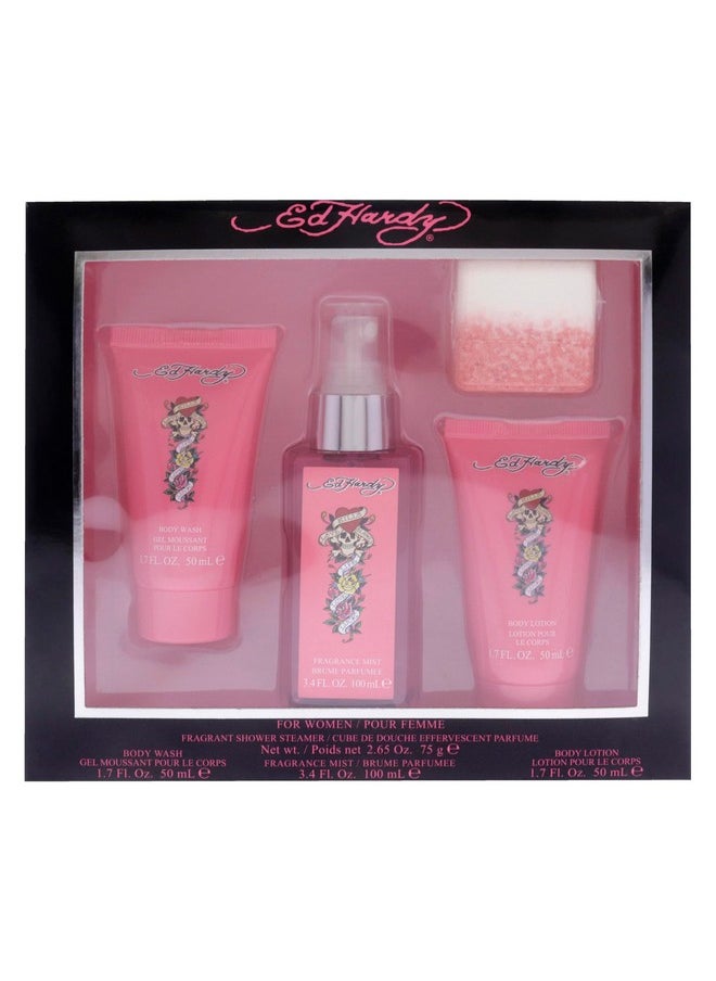 Ed Hardy Women's Perfume Gift Set, 4 Pieces Include Fragrance Mist, Body Lotion, Body Wash, and Fragrant Bath Fizz