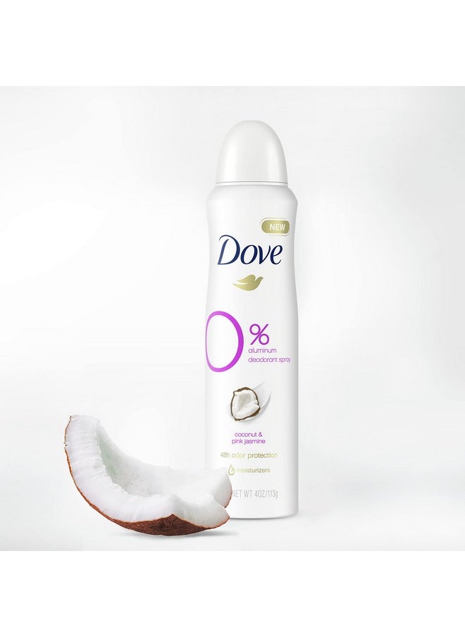 Dove 0 percent Deodorant Spray For 48 Hour Protection Coconut and Pink Jasmine Aluminum Free Deodorant 4 oz 3 Count, White, 4 Ounce (Pack of 3)