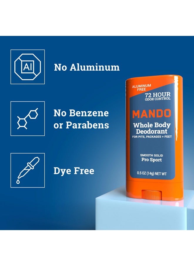 Mando Whole Body Deodorant For Men - Mini Travel-Sized Invisible Cream and Solid Stick - 72-Hour Odor Control - Aluminum-Free, Baking Soda-Free - 0.5 ounce Tube and 0.5 ounce Stick - Pro Sport Scent