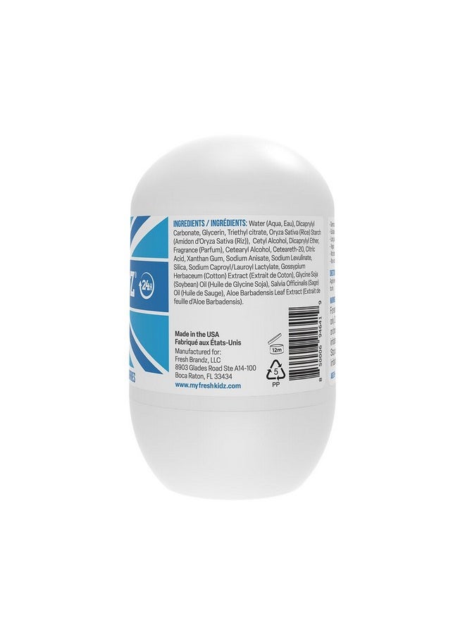 Fresh Kidz Roll On Deodorant for Kids and Teens - Baking Soda and Aluminum-free 24 Hour Protection for Sensitive Skin - Boys 
