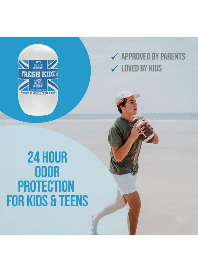 Fresh Kidz Roll On Deodorant for Kids and Teens - Baking Soda and Aluminum-free 24 Hour Protection for Sensitive Skin - Boys 