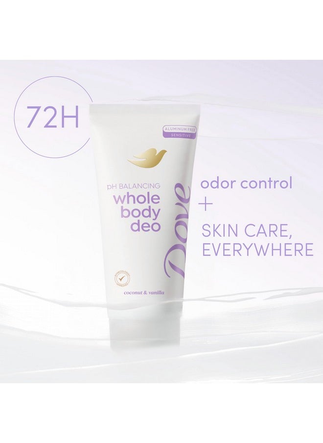 Dove Whole Body Deo Aluminum Free pH Balancing Cream Deodorant Coconut & Vanilla for 72h Odor Control 2.5 oz
