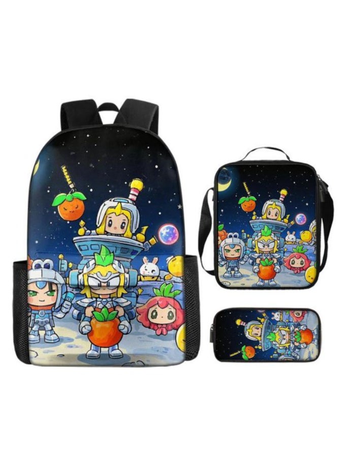 Cartoon three-piece schoolbag with front pocket - 1382
