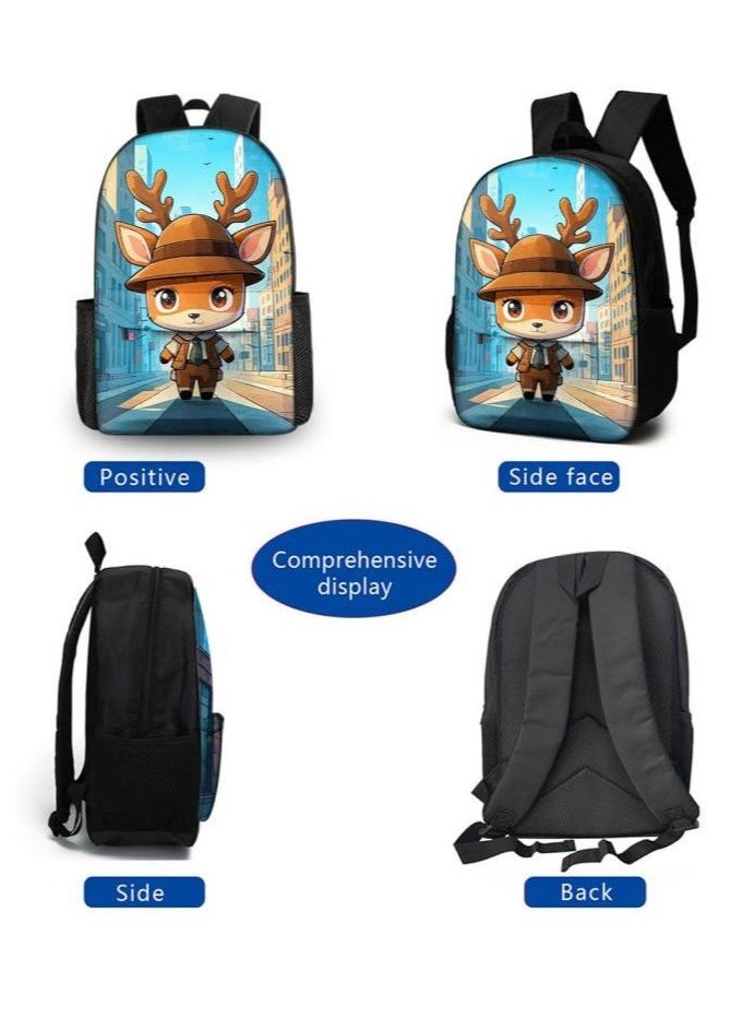 Cartoon three-piece schoolbag with front pocket - 1381