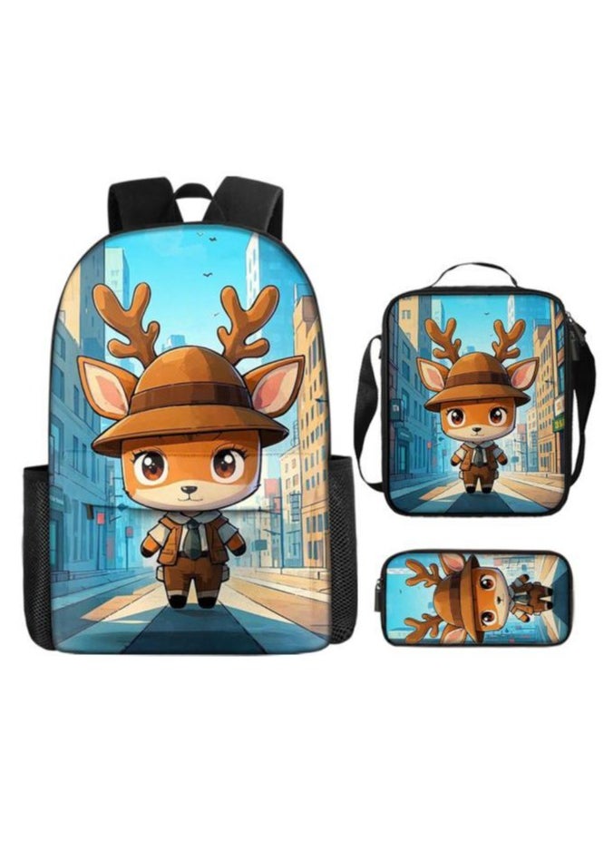 Cartoon three-piece schoolbag with front pocket - 1381