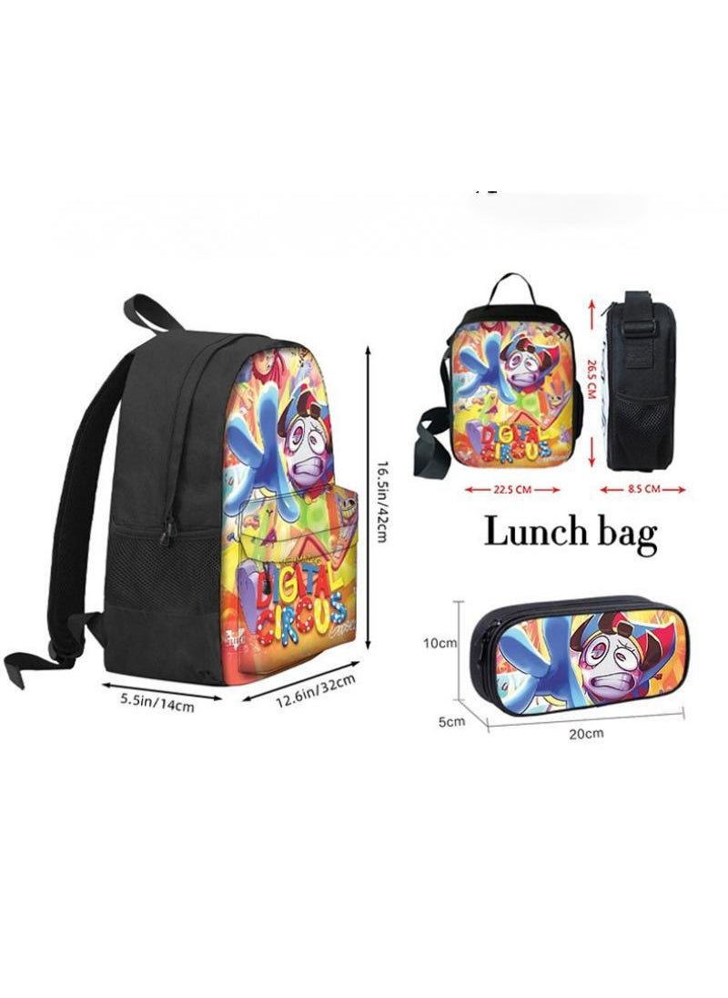 3 Pcs Anime The Amazing Digital Circus Backpack Set School Bag
