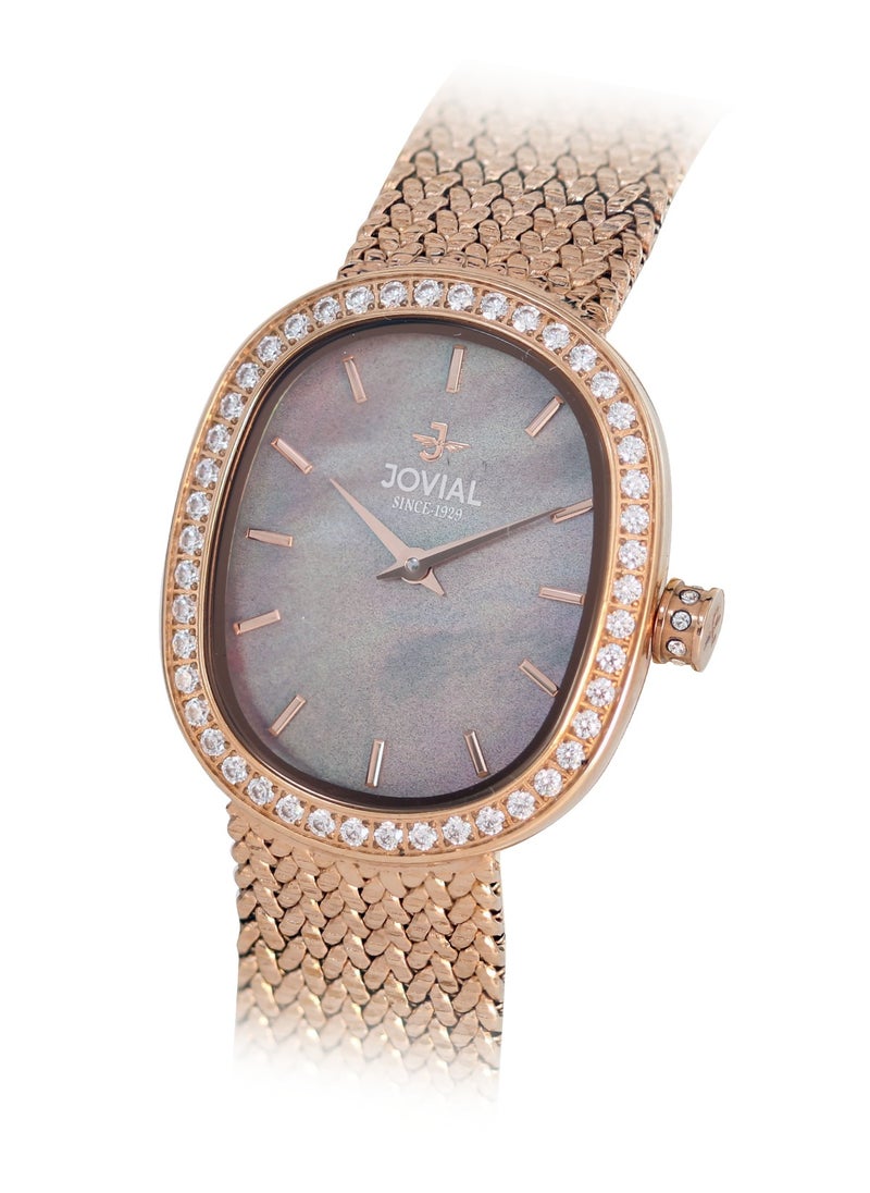 JOVIAL 1532LRMQ02ZE Women's metal band  Watch, 27mm, Brown Dial
