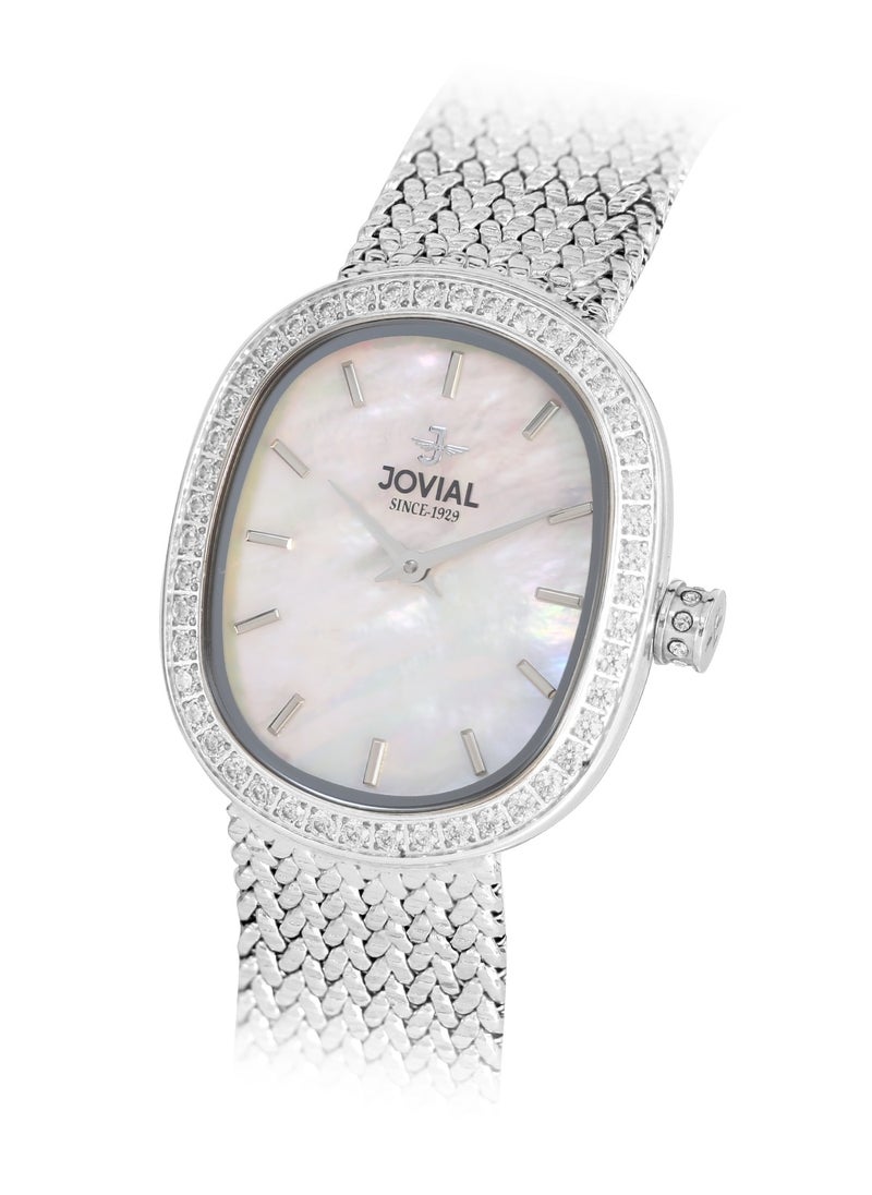 JOVIAL 1532LSMQ01ZE Women's metal band Watch, 27mm, White Dial