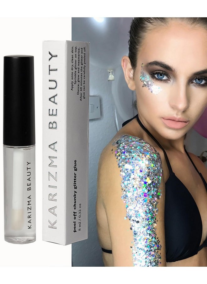 Cosmetic Glitter Glue, The Original Peel Off Formula. KARIZMA Beauty. Face Chunky Glitter Glue Adhesive Body Cosmetic Makeup Glitter Primer