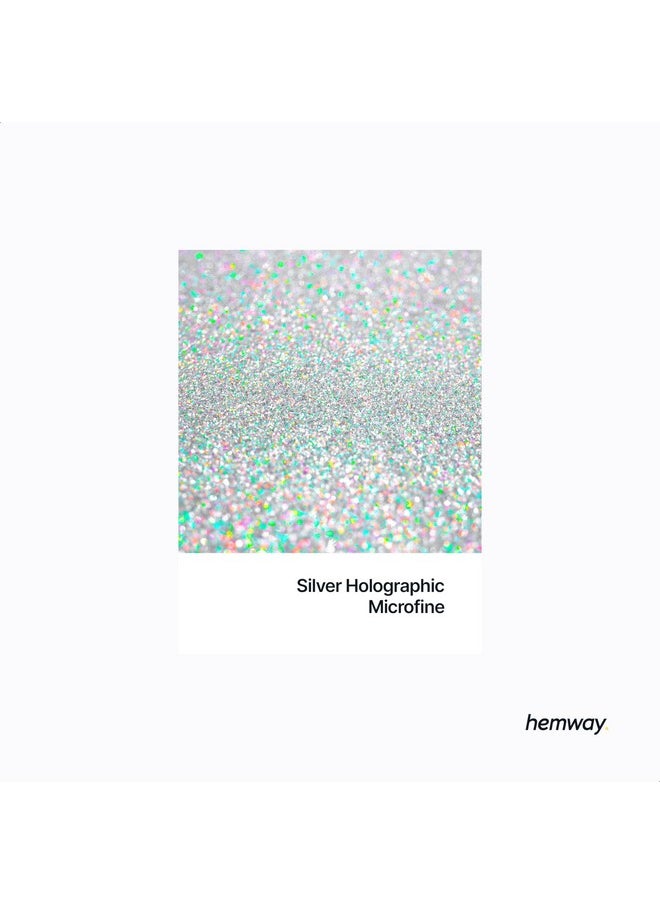 Hemway Premium Ultra Sparkle Glitter Multi-Purpose Metallic Flake for Nail Art, Cosmetic Graded, Makeup, Festival and Hair 100g / 3.5oz - Microfine (1/256 0.004 0.1mm) - Silver Holographic