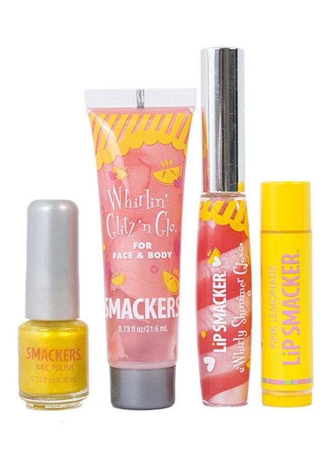 Lip Smacker Pink Lemonade Glam Bag Makeup Set for Girls | Lip Balm, Lip Gloss, Nail Polish, & Lotion | Christmas Make Up Collection | Holiday Present | Gift for Girls | Set of 4