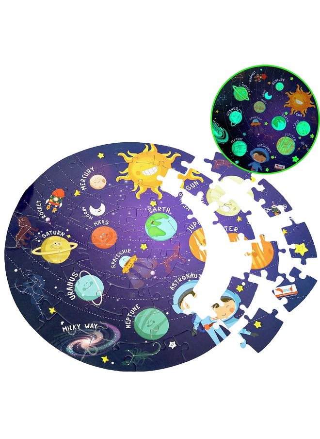CocoMoco Kids Solar System Puzzle 42 Pcs - Glow in The Dark - Educational Toy - Space Puzzles for Kids Ages 2-6 Year Old Boys Girls Return Gift Jigsaw Puzzles of Planets, Universe (Single Pack)
