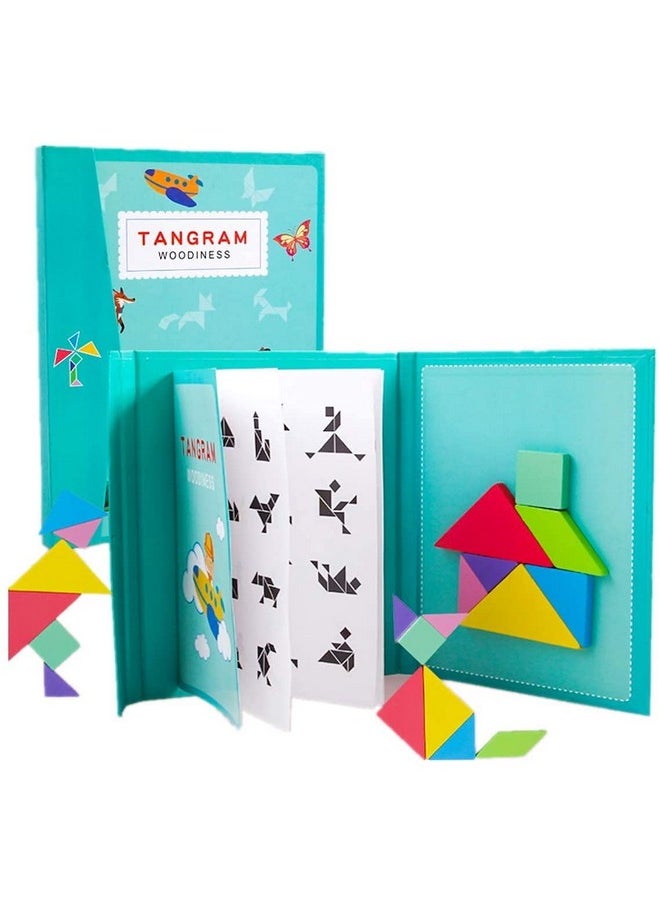 Shopaholic Tangram Travel Game Magnetic Puzzle Book Game Tangrams Jigsaw Shapes Dissection With Solution Questions Traveler Challenge Iq Educational Toy For All Age (Pack Of 2), Adult