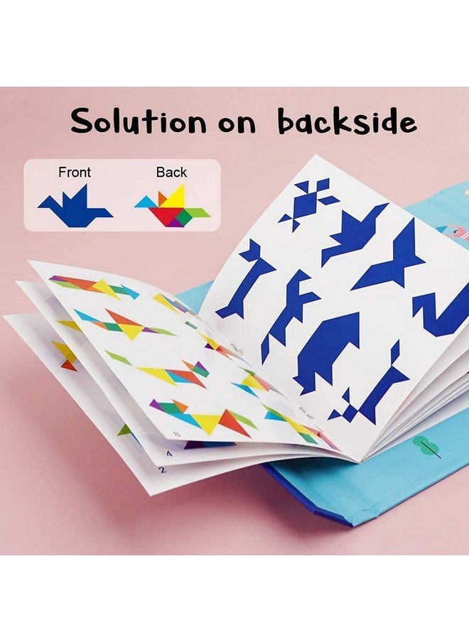 Shopaholic Tangram Travel Game Magnetic Puzzle Book Game Tangrams Jigsaw Shapes Dissection With Solution Questions Traveler Challenge Iq Educational Toy For All Age (Pack Of 2), Adult