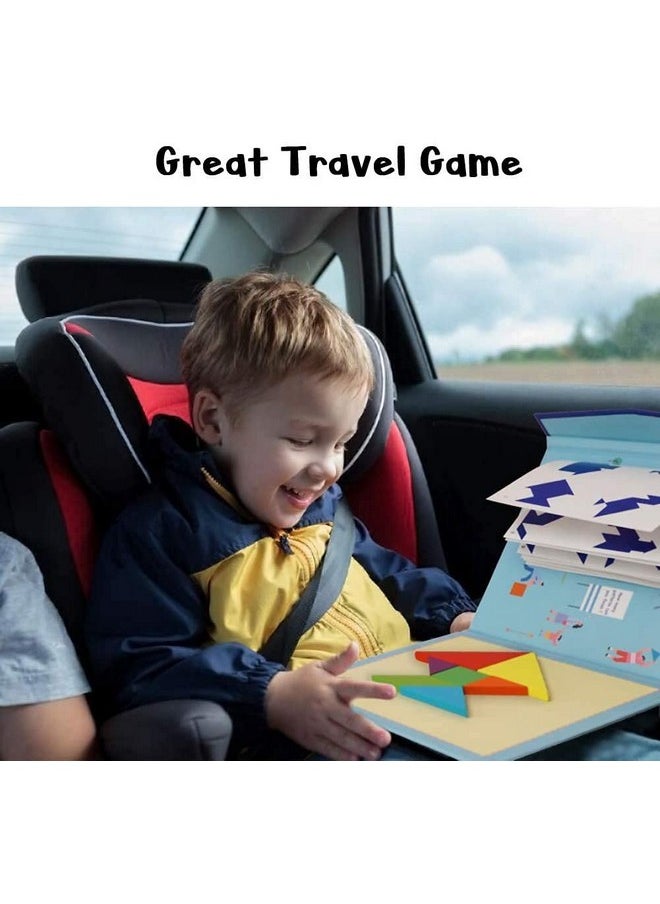 Shopaholic Tangram Travel Game Magnetic Puzzle Book Game Tangrams Jigsaw Shapes Dissection With Solution Questions Traveler Challenge Iq Educational Toy For All Age (Pack Of 2), Adult