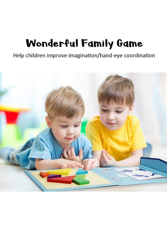 Shopaholic Tangram Travel Game Magnetic Puzzle Book Game Tangrams Jigsaw Shapes Dissection With Solution Questions Traveler Challenge Iq Educational Toy For All Age (Pack Of 2), Adult