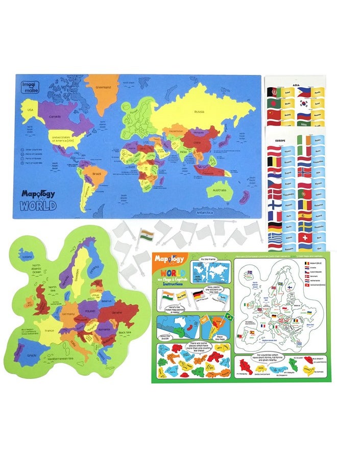Imagimake Mapology - Political & Physical World Map Puzzle, Learn World Map Puzzle with Flags & Capitals, Educational Toy - Puzzles for Kids for Age 5 Years+, Best Gift for Boys & Girls