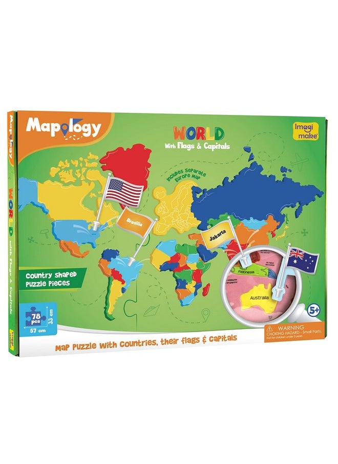 Imagimake Mapology - Political & Physical World Map Puzzle, Learn World Map Puzzle with Flags & Capitals, Educational Toy - Puzzles for Kids for Age 5 Years+, Best Gift for Boys & Girls