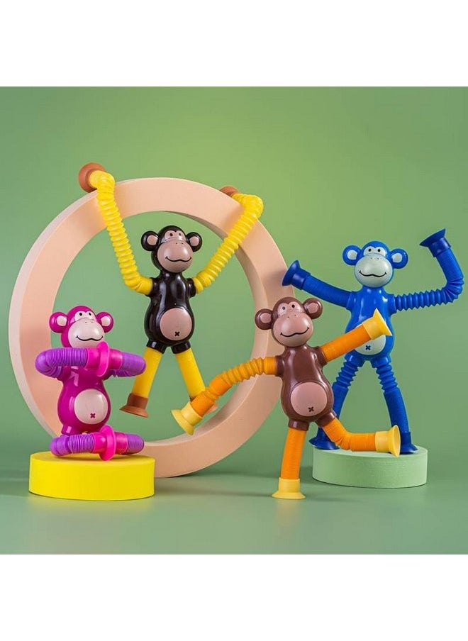 Magicwand Telescopic Suction Cup Cartoon Monkey Sensory Tubes with Lights for Toddlers【Multi-Colored】【Pack of 6】