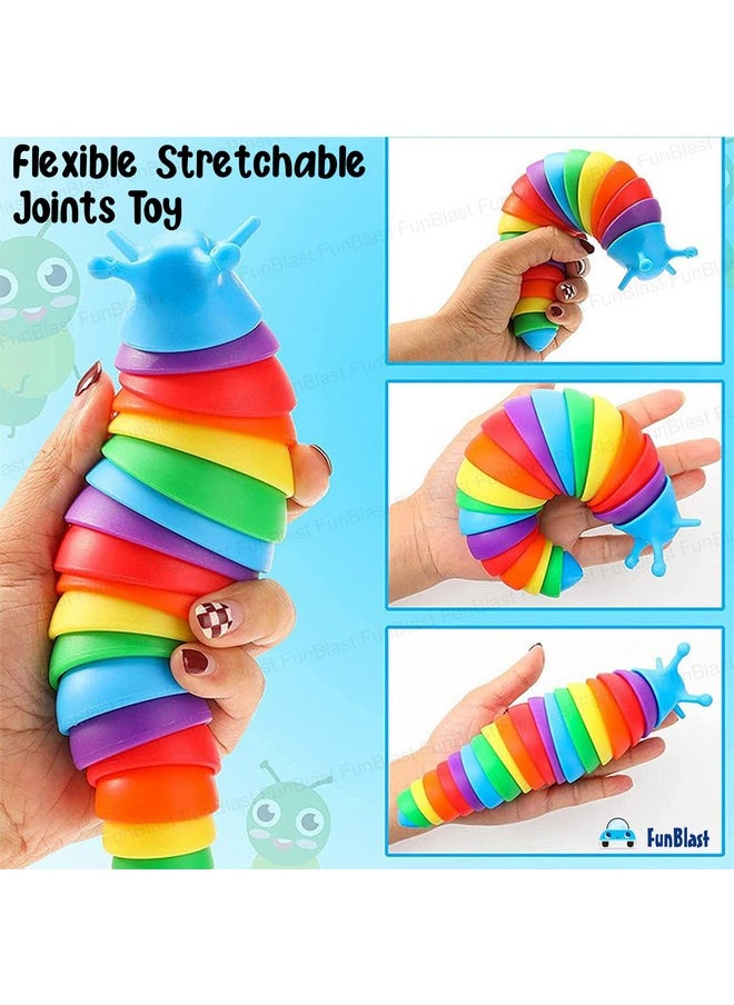 FunBlast Slug Toys - Small Slug Fidget Toys, Baby Toys, Sensory Toys for Kids, Clicks Sound Making Toy, Flexible Stretchable Joints Toy for Anxiety, Autism, Slug Fidget Toys (Pack of 2-Random)