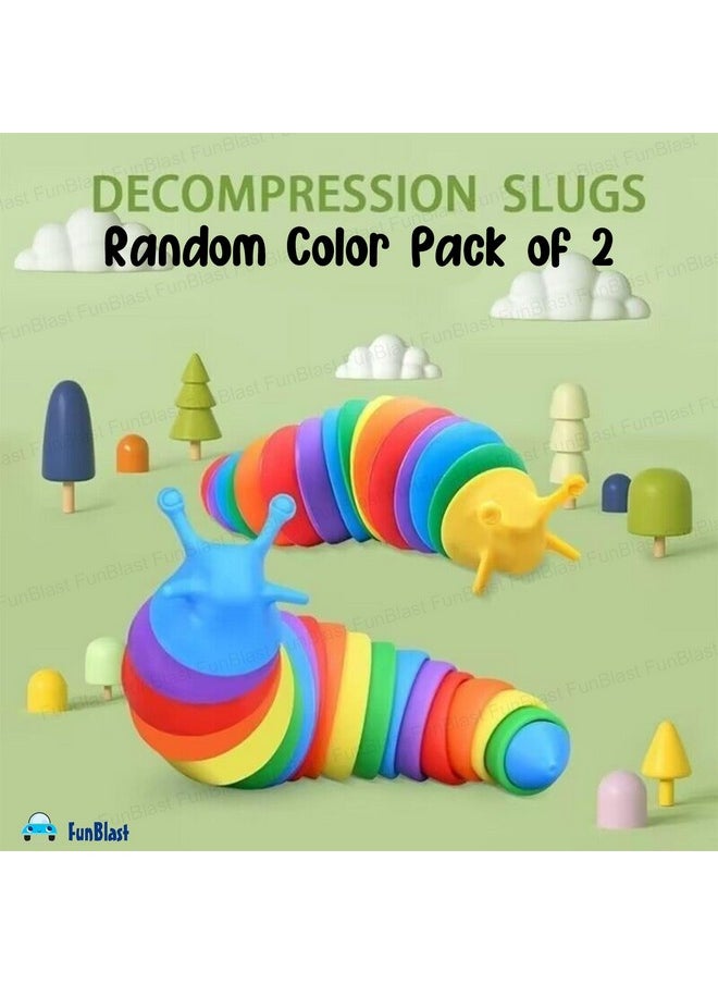 FunBlast Slug Toys - Small Slug Fidget Toys, Baby Toys, Sensory Toys for Kids, Clicks Sound Making Toy, Flexible Stretchable Joints Toy for Anxiety, Autism, Slug Fidget Toys (Pack of 2-Random)