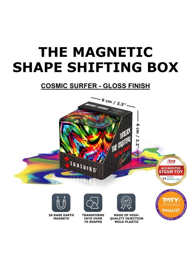 SHASHIBO Shape Shifting Box - Award-Winning, Patented Fidget Cube w/ 36 Rare Earth Magnets - Transforms Into Over 70 Shapes, Download Fun in Motion Toys Mobile App (Artist Series - Cosmic Surfer)
