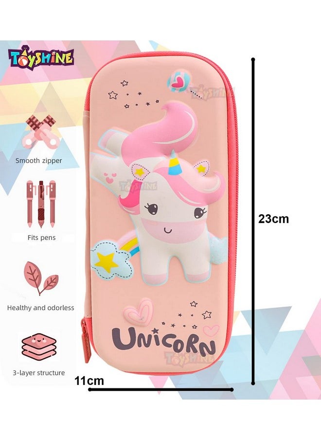 Toyshine Jumping Unicorn Pink Hardtop Pencil Case With Multiple Compartments - Kids School Supply Organizer Students Stationery Box - Girls Pen Pouch- Pink - Ethylene Vinyl Acetate (EVA)