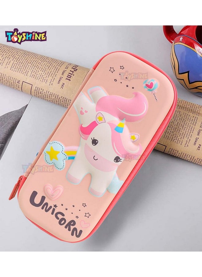 Toyshine Jumping Unicorn Pink Hardtop Pencil Case With Multiple Compartments - Kids School Supply Organizer Students Stationery Box - Girls Pen Pouch- Pink - Ethylene Vinyl Acetate (EVA)