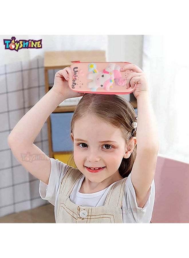 Toyshine Jumping Unicorn Pink Hardtop Pencil Case With Multiple Compartments - Kids School Supply Organizer Students Stationery Box - Girls Pen Pouch- Pink - Ethylene Vinyl Acetate (EVA)