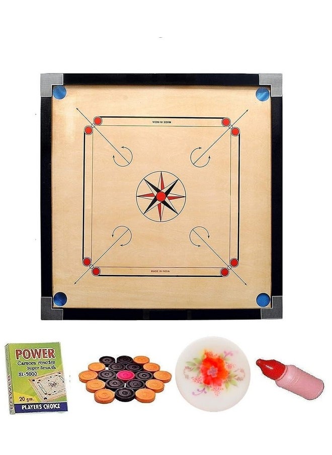 M ART Superior Matte Finish Practice Carrom Board for Serious Professional Practice with Coins Striker and Powder Beige ABC (32 INCH)