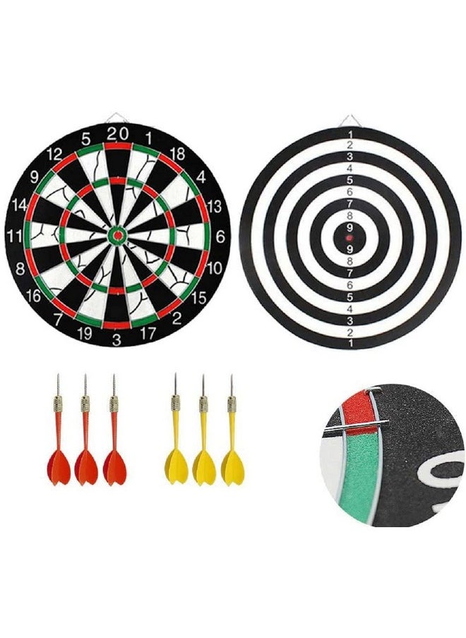 FunBlast Flocking Thickened Dartboard Board Game for Kids, Double Sided Dart Board with 6 Dart Needles (17 Inch)