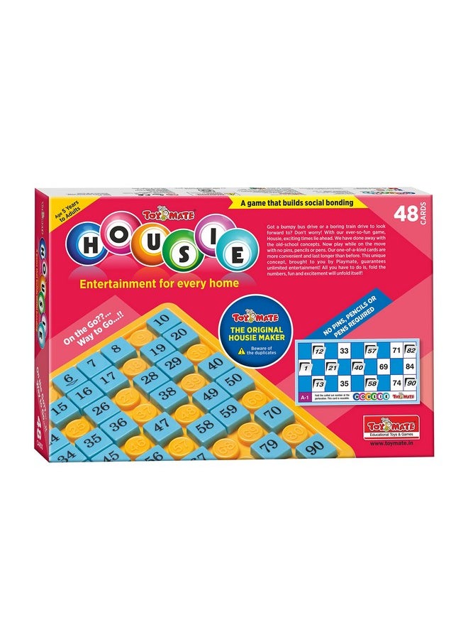 toymate Red HOUSIE 48 Reusable Cards- Family Fun Game for Small Gathering- No pins or Pencils Required