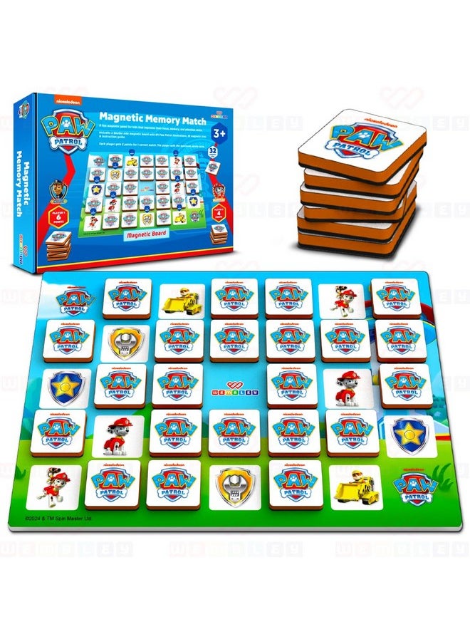 Wembley - Paw Patrol Magnetic Memory Match Game for Kids Family Fun & Fast Children Learning & Educational Brain Memory Game Puzzle 32 Tiles with 64 Picture Icons Birthday Gift for Boys Girls