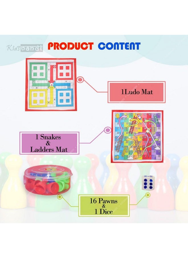 Kids Mandi Ludo Board Game | Snake and Ladder Mat Game, 2 in 1 Fun Playing Foldable 15 inch Mat - 2 to 4 Players, Suitable for 5 Years and up - Multicolor