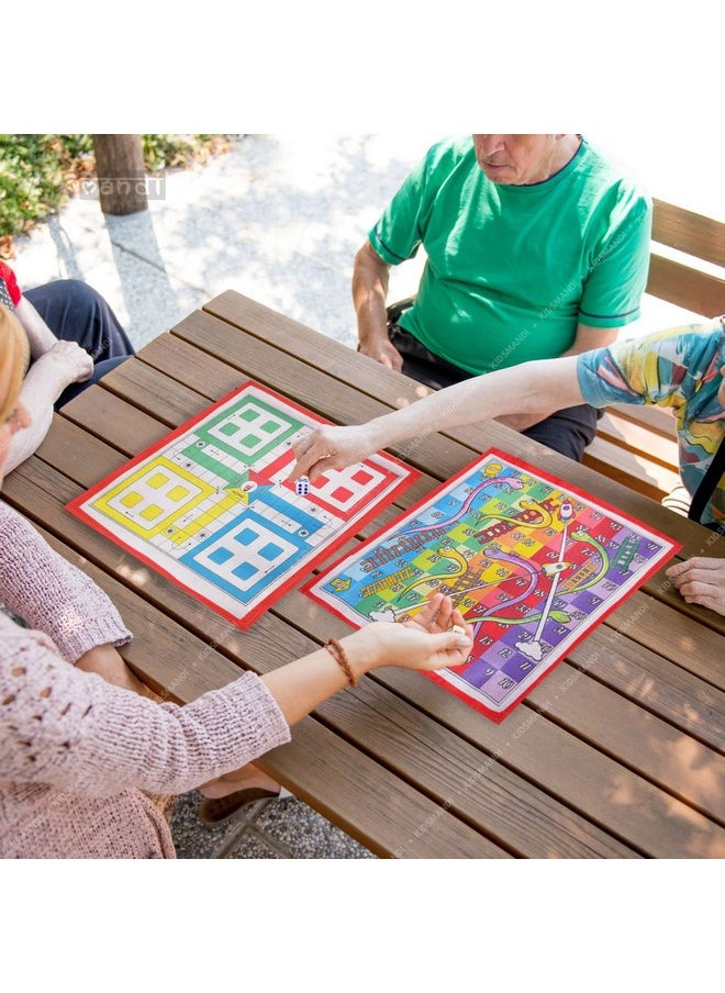 Kids Mandi Ludo Board Game | Snake and Ladder Mat Game, 2 in 1 Fun Playing Foldable 15 inch Mat - 2 to 4 Players, Suitable for 5 Years and up - Multicolor