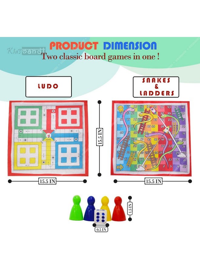 Kids Mandi Ludo Board Game | Snake and Ladder Mat Game, 2 in 1 Fun Playing Foldable 15 inch Mat - 2 to 4 Players, Suitable for 5 Years and up - Multicolor
