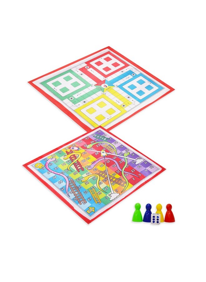 Kids Mandi Ludo Board Game | Snake and Ladder Mat Game, 2 in 1 Fun Playing Foldable 15 inch Mat - 2 to 4 Players, Suitable for 5 Years and up - Multicolor
