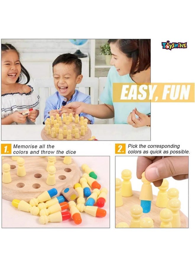 Toyshine Wooden Color Memory Matching Brain Teasers Chess Game with Plastic Coins for Mind Sharpness Learning Activities Educational Montessori Toy for 3+ Age