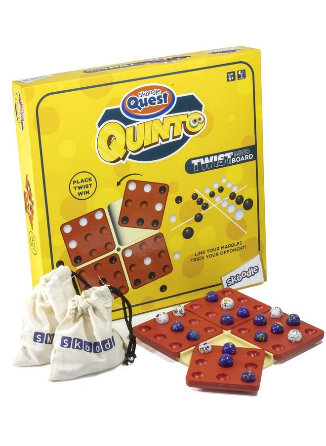 Skoodle Quest Quinto, Brain Puzzle and Strategy Board Game, Easy Game Play with Funky Colour Marbles & Eco Friendly Storage for Children and Adults