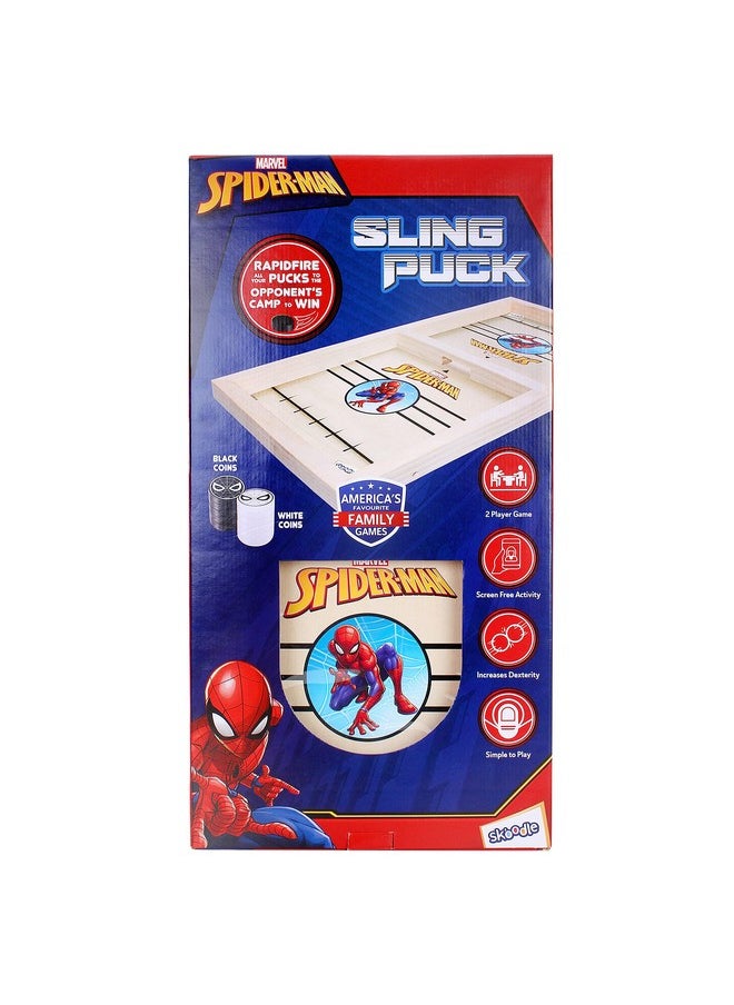 Skoodle Avengers Sling Puck Game Board String Hockey Toy (Spider Man) Portable Table Interactive Board Game for Kids & Adults, Desktop Board Game for All Age Group