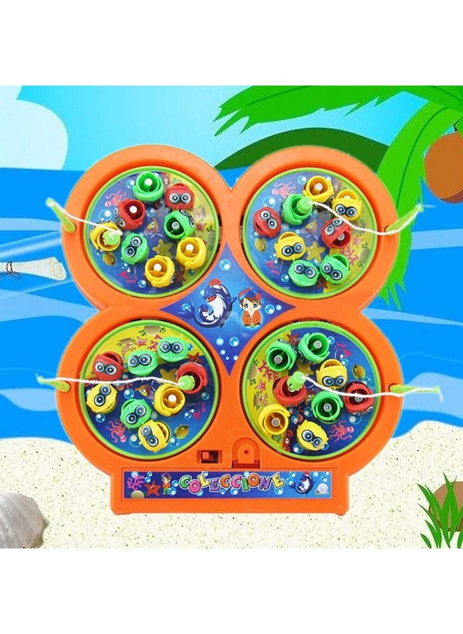 VGRASSP Musical Fish Catching Game Toy Set with 4 Rotating Fish Ponds On Board | Includes 32 Fishes and 4 Magnetic Fishing Poles | 1-4 Players Game | Durable Gift for Kids - Multicolor