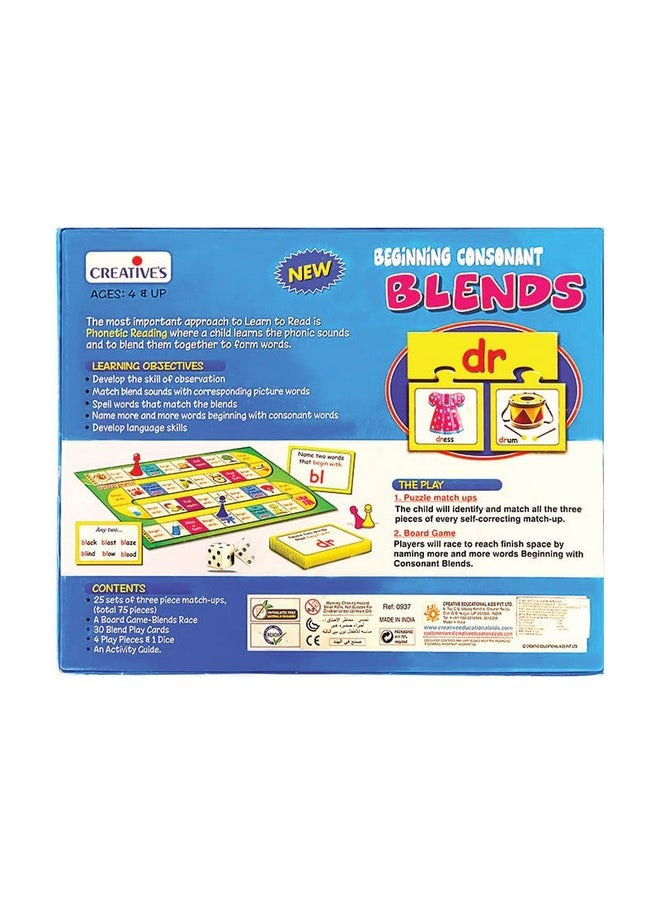 Creative's Beginning Consonant Blends |Learning & Educational Game Reinforce Phonic Skills| Learn Phonic Sounds and Blend Them to Form Words |Self Correcting Match-Ups Puzzles & Board Game|Ages 4 & Up
