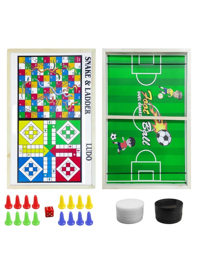 VGRASSP 24 Inch Large 3 in 1 Sling Puck, Ludo, Snake & Ladder Game Toy for Kids & Adults - Solid Pine Wood Structure, 2-4 Players Game - Enjoy Family & Party Time (24 Inch Random Design)