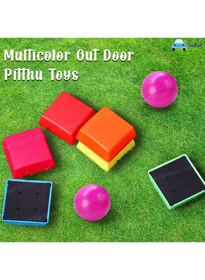 FunBlast Pitthu Game for Kids - lagori, Pittu Game, Satodiyu, Traditional Games, Includes 7 Plastic Pitthu and 2 Balls, Out Door Toys and Games for 3+ Years Old Kids, Boys, Girls - Multicolor