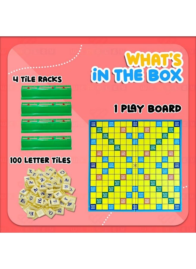 Wembley Crossword Board Game for Kids Adults with 100 Letters English Wordcraft Puzzle Vocabulary Builder Educational Learning Creative Word Builder Game for Upto 4 Players