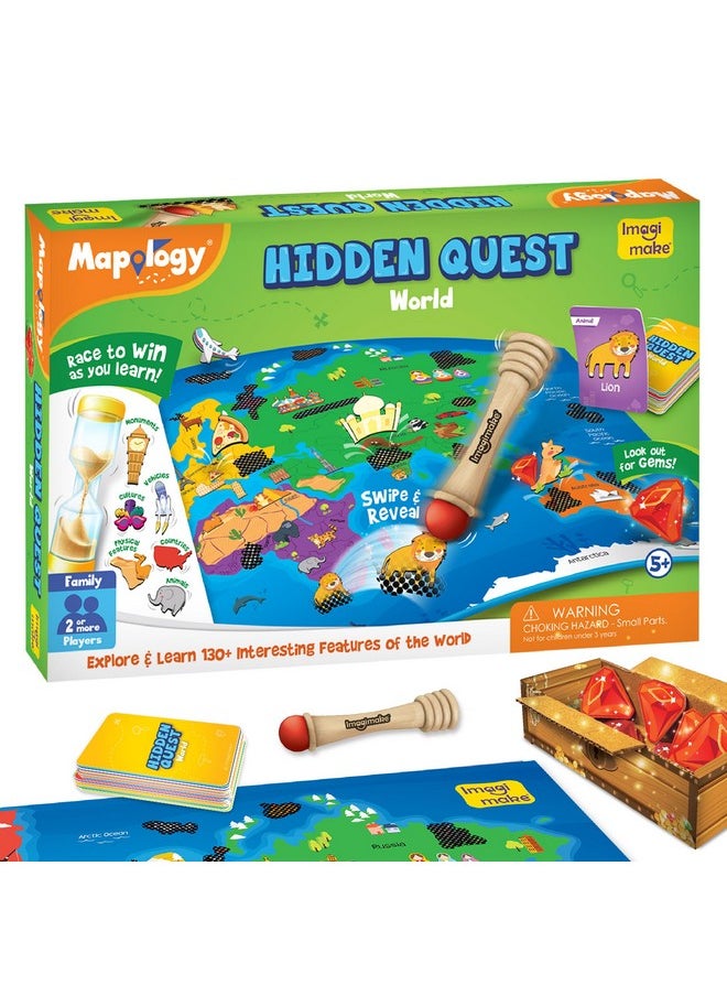 Imagimake Mapology Hidden Quest World Map Board Games for Kids | Magical Swipe & Reveal | Educational Toys for Kids 5 Years | Kids Toys for Boys & Girls | Card Games | Birthday Gift for Girls & Boys