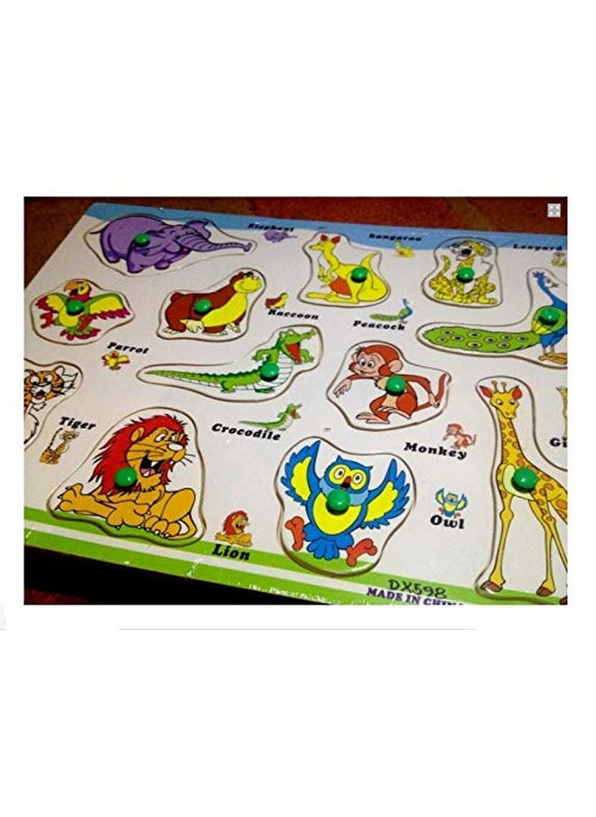FunBlast Wooden Colorful Learning Educational Board for Kids with Knobs, Educational Learning Wooden Board Tray, Size- 30 X 22 CM, Available in 8 Different Variants (Cute Animal)