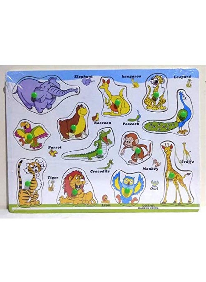 FunBlast Wooden Colorful Learning Educational Board for Kids with Knobs, Educational Learning Wooden Board Tray, Size- 30 X 22 CM, Available in 8 Different Variants (Cute Animal)