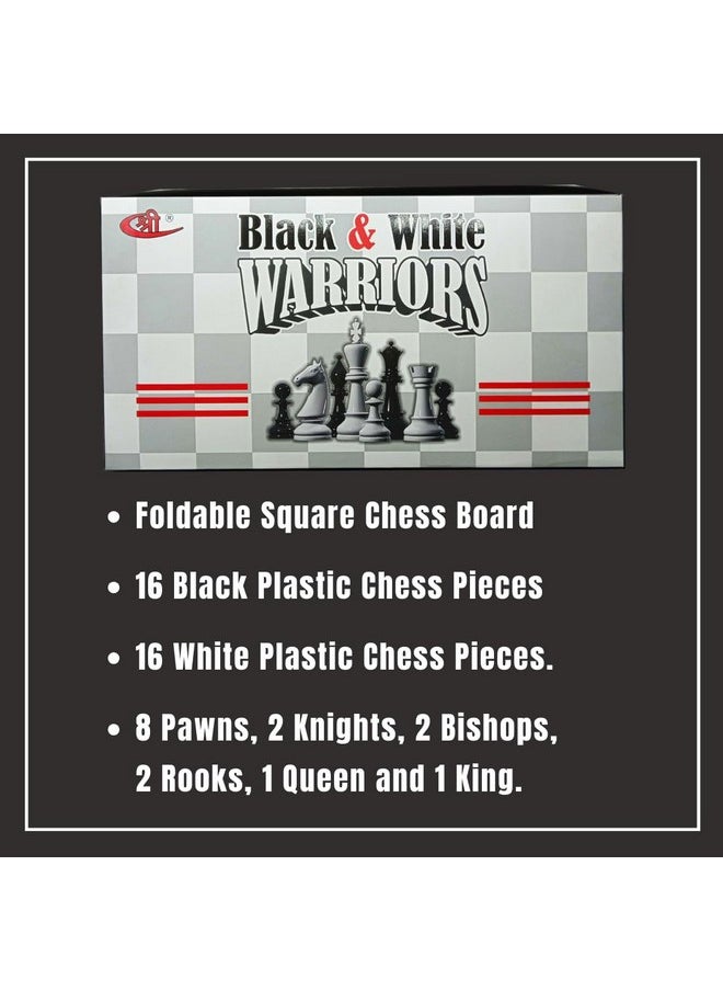 Kids Mandi Foldable Chess Board Set, 14.5 x 14.5 Inches Black and White Board Game, Chess Pieces, Suitable for 5 Years and up - Multicolor